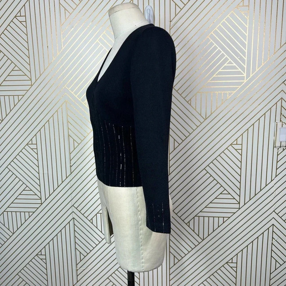 St. John Evening Sequin Black Santana Knit V-Neck Sweater Size‎ US 2 - Picture 7 of 12